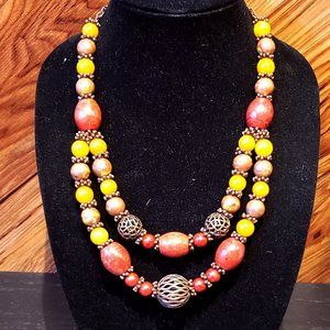 New Red Coral/Agate/Bronze Artisan Necklace